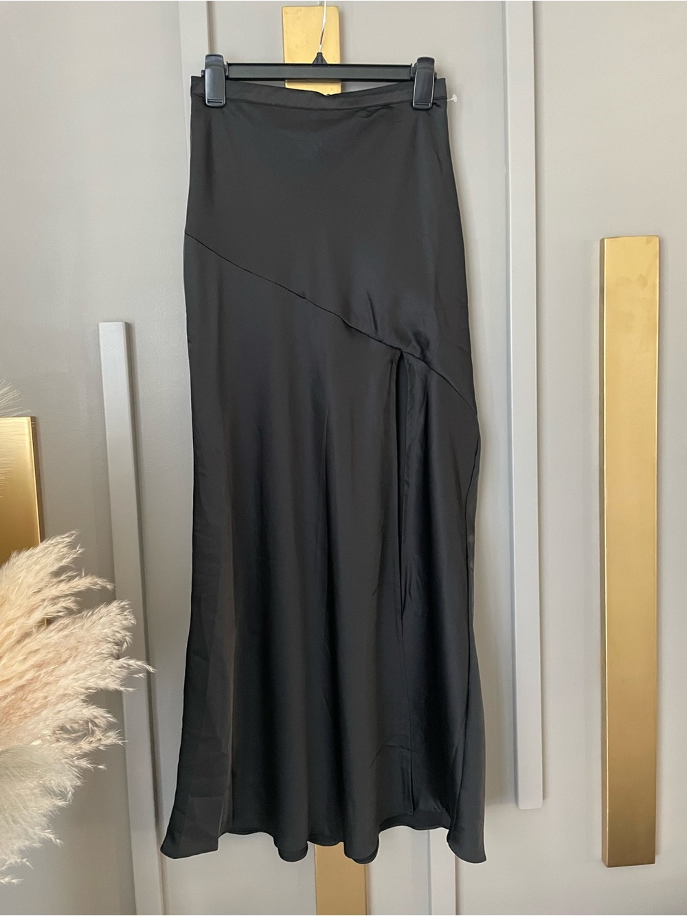 Black satin maxi skirt